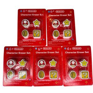 Nintendo Character Eraser Set 4-Pack Mushroom Star Coin & Block Lot of 4